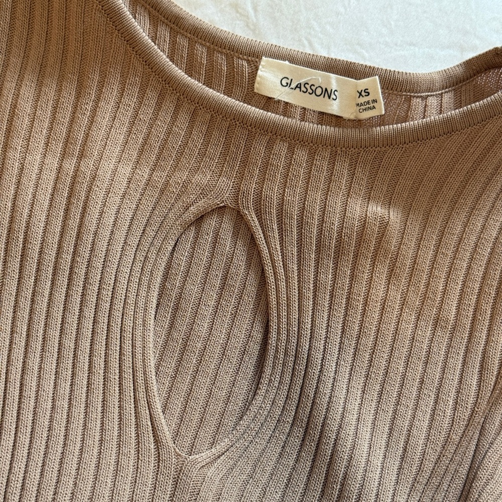 Glassons Tan Ribbed Keyhole Knit Top - Picture 4 of 6